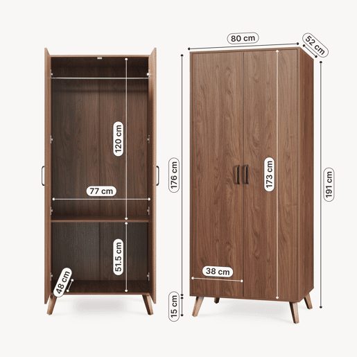 Roupeiro Norg 2 portas 1 varão 1 compartimento 191x80x52 cm Aspecto nogueira en.casa Roupeiro Norg 2 portas 1 varão 1 compartimento 191x80x52 cm Aspecto nogueira en.casa
