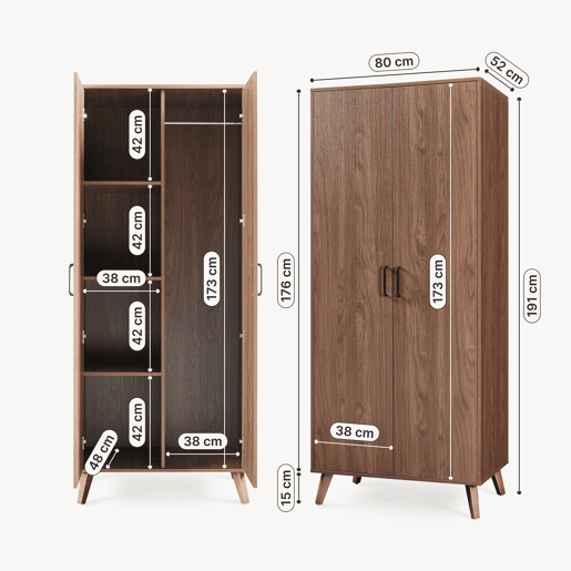 Roupeiro Norg 2 portas 1 varão 4 compartimentos 191x80x52 cm Aspecto nogueira en.casa