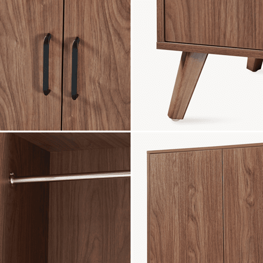 Roupeiro Norg 2 portas 1 varão 4 compartimentos 191x80x52 cm Aspecto nogueira en.casa