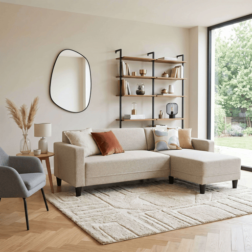 Sofá Bob Chaise Longue, 3 Lugares, Sofá de Canto Reversível, Bege Sofá Bob Chaise Longue, 3 Lugares, Sofá de Canto Reversível, Bege
