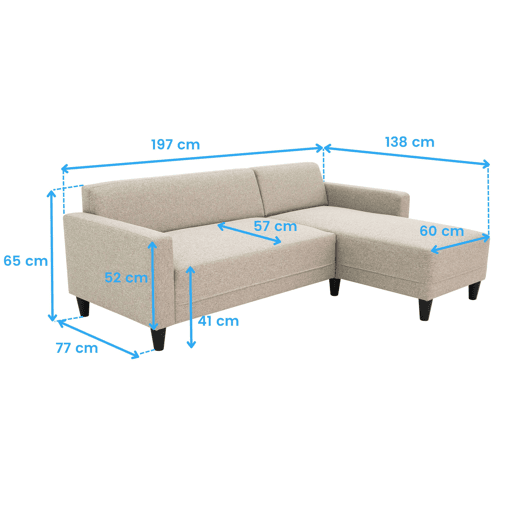 Sofá Bob Chaise Longue, 3 Lugares, Sofá de Canto Reversível, Bege Sofá Bob Chaise Longue, 3 Lugares, Sofá de Canto Reversível, Bege