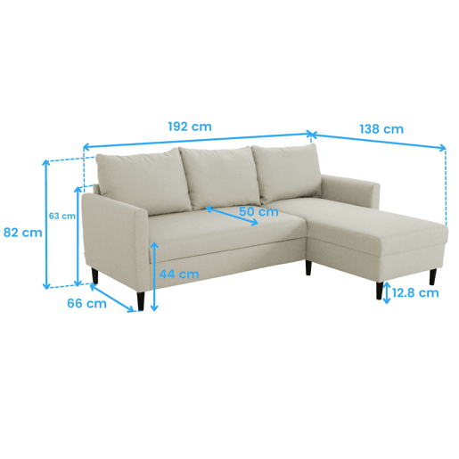 Chaise Longue Capri, 3 lugares, canto, reversível, bege, para sala de estar. Chaise Longue Capri, 3 lugares, canto, reversível, bege, para sala de estar.