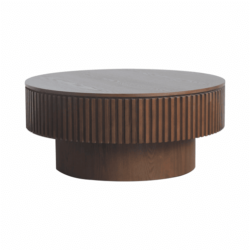 Mesa de centro redonda de 75 cm - Moderna, com espaço de arrumação e acabamento em madeira natural, mesa auxiliar para sala de estar - nogueira Mesa de centro redonda de 75 cm - Moderna, com espaço de arrumação e acabamento em madeira natural, mesa auxiliar para sala de estar - nogueira
