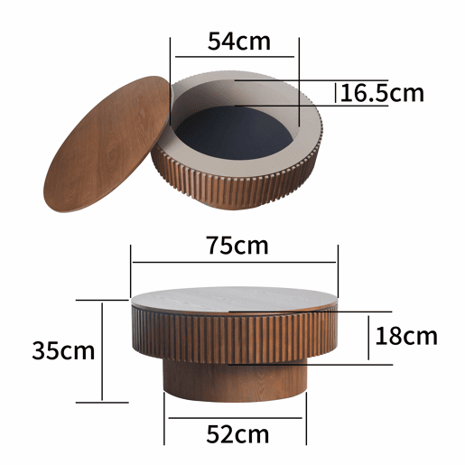 Mesa de centro redonda de 75 cm - Moderna, com espaço de arrumação e acabamento em madeira natural, mesa auxiliar para sala de estar - nogueira Mesa de centro redonda de 75 cm - Moderna, com espaço de arrumação e acabamento em madeira natural, mesa auxiliar para sala de estar - nogueira