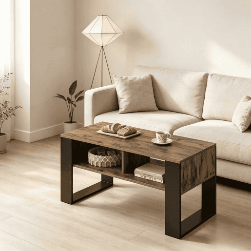 Mesa de centro 90 x 45 x 45,5 cm - Design moderno para a sala de estar, mesa auxiliar para o sofá - Preto, castanho rústico