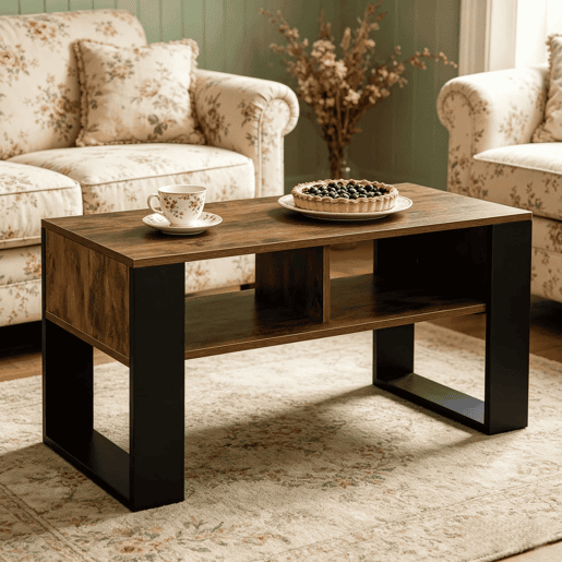 Mesa de centro 90 x 45 x 45,5 cm - Design moderno para a sala de estar, mesa auxiliar para o sofá - Preto, castanho rústico