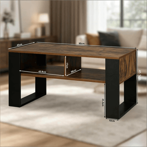 Mesa de centro 90 x 45 x 45,5 cm - Design moderno para a sala de estar, mesa auxiliar para o sofá - Preto, castanho rústico