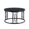Mesa de centro redonda 70 x 40,5 cm u2014 design moderno com tampo com efeito de madeira e estrutura metálica geométrica e estável u2014 Preto