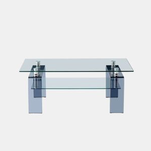 Mesa de centro - Vidro temperado transparente com pés de vidro cinzento para sala de estar - Transparente