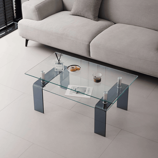 Mesa de centro - Vidro temperado transparente com pés de vidro cinzento para sala de estar - Transparente Mesa de centro - Vidro temperado transparente com pés de vidro cinzento para sala de estar - Transparente