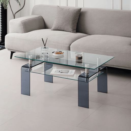 Mesa de centro - Vidro temperado transparente com pés de vidro cinzento para sala de estar - Transparente Mesa de centro - Vidro temperado transparente com pés de vidro cinzento para sala de estar - Transparente