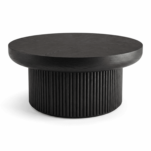 Mesa de centro redonda de 78 cm - Design moderno estriado com tampo com efeito de parquet de madeira, base cilĂndrica e estilo vintage - Preto Mesa de centro redonda de 78 cm - Design moderno estriado com tampo com efeito de parquet de madeira, base cilĂndrica e estilo vintage - Preto