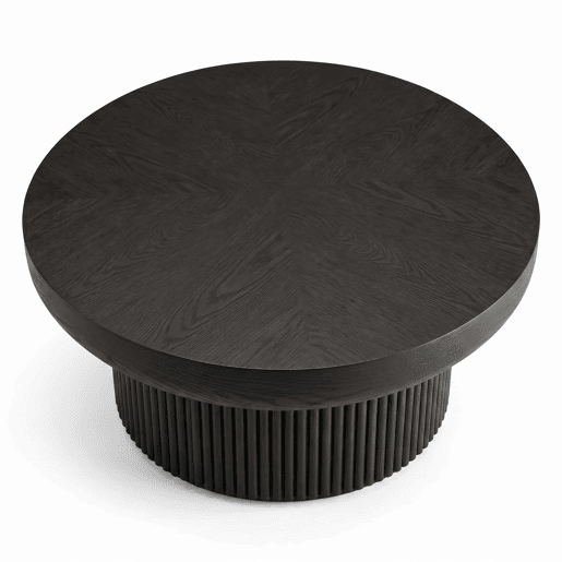 Mesa de centro redonda de 78 cm - Design moderno estriado com tampo com efeito de parquet de madeira, base cilĂndrica e estilo vintage - Preto Mesa de centro redonda de 78 cm - Design moderno estriado com tampo com efeito de parquet de madeira, base cilĂndrica e estilo vintage - Preto