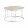 Mesa de centro redonda 70 x 40,5 cm u2014 design moderno com tampo com efeito de madeira e estrutura geométrica em metal u2014 Branco