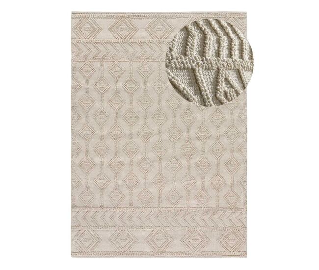 Alfombra étnica con relieve crema pamuk, 120x170 cm - atticgo