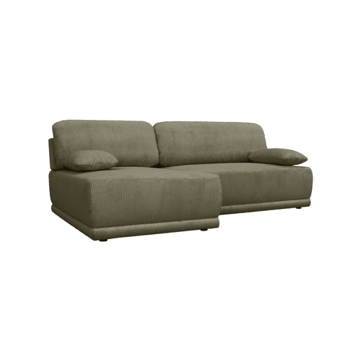 Sofá-cama de canto esquerdo em veludo canelado com baú, 3 lugares, Nelson, Verde caqui, 218x140x81 cm
