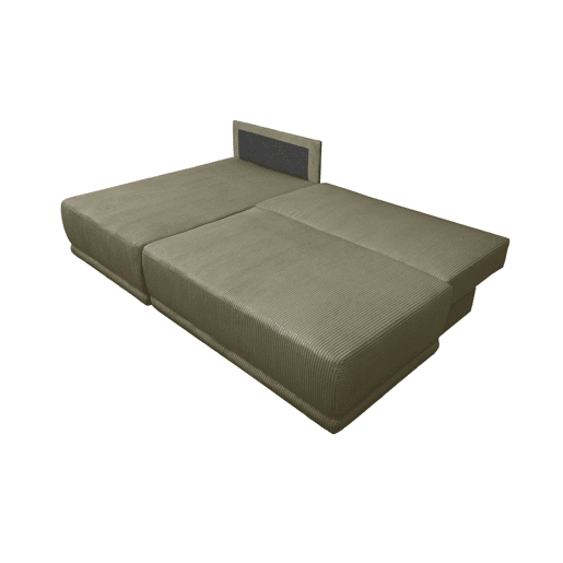 Sofá-cama de canto esquerdo em veludo canelado com baú, 3 lugares, Nelson, Verde caqui, 218x140x81 cm