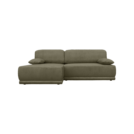 Sofá-cama de canto esquerdo em veludo canelado com baú, 3 lugares, Nelson, Verde caqui, 218x140x81 cm