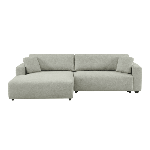 Sofá-cama esquerdo convertível em tecido com baú, 3 lugares, Wide, Cinza Claro, 289x167x83 cm