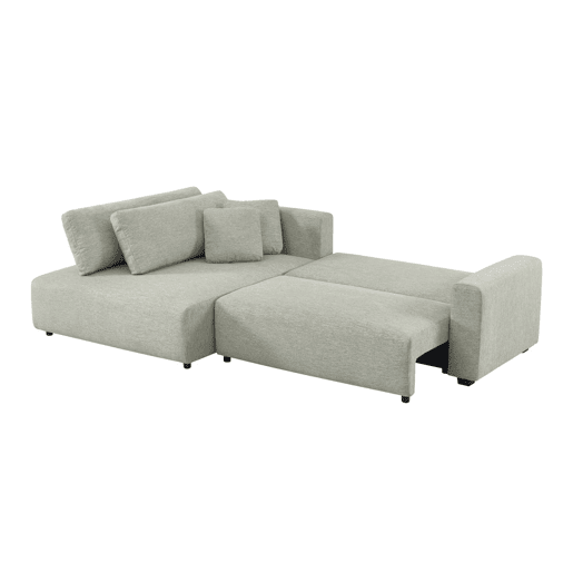 Sofá-cama esquerdo convertível em tecido com baú, 3 lugares, Wide, Cinza Claro, 289x167x83 cm