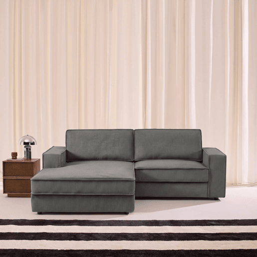 Sofá de canto esquerdo em veludo canelado, 3 lugares, Chill veludo canelado, Cinza, 231x153x83 cm Sofá de canto esquerdo em veludo canelado, 3 lugares, Chill veludo canelado, Cinza, 231x153x83 cm