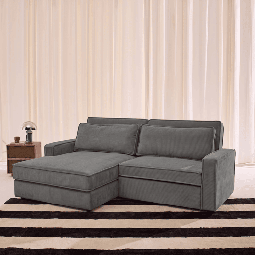 Sofá de canto esquerdo em veludo canelado, 3 lugares, Chill veludo canelado, Cinza, 231x153x83 cm Sofá de canto esquerdo em veludo canelado, 3 lugares, Chill veludo canelado, Cinza, 231x153x83 cm
