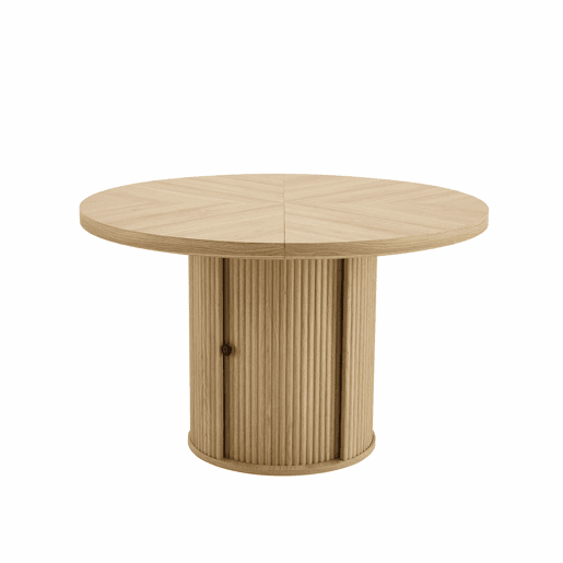 Mesa de jantar redonda 115 x 115 x 74 cm u2014 com espaço de arrumação, pé central com armário, estilo escandinavo moderno u2014 madeira Mesa de jantar redonda 115 x 115 x 74 cm u2014 com espaço de arrumação, pé central com armário, estilo escandinavo moderno u2014 madeira