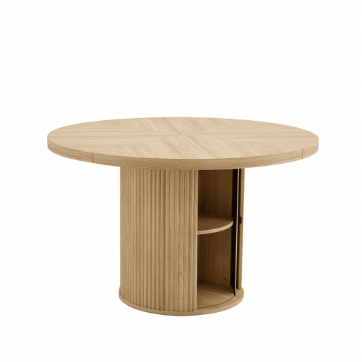 Mesa de jantar redonda 115 x 115 x 74 cm u2014 com espaço de arrumação, pé central com armário, estilo escandinavo moderno u2014 madeira Mesa de jantar redonda 115 x 115 x 74 cm u2014 com espaço de arrumação, pé central com armário, estilo escandinavo moderno u2014 madeira