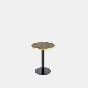 Mesa auxiliar redonda 60x60x74 cm - tampo com efeito de mármore e borda dourada, estrutura metálica resistente, estilo moderno - Cinzento