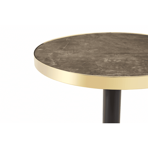 Mesa auxiliar redonda 60x60x74 cm - tampo com efeito de mármore e borda dourada, estrutura metálica resistente, estilo moderno - Cinzento Mesa auxiliar redonda 60x60x74 cm - tampo com efeito de mármore e borda dourada, estrutura metálica resistente, estilo moderno - Cinzento