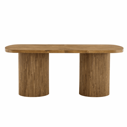 Mesa de jantar oval 180x90x76 cm u2013 estilo Wabi-Sabi e Mid Century, pé em coluna estriada, tampo em MDF com efeito de madeira u2013 cor de madeira Mesa de jantar oval 180x90x76 cm u2013 estilo Wabi-Sabi e Mid Century, pé em coluna estriada, tampo em MDF com efeito de madeira u2013 cor de madeira