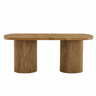 Mesa de jantar oval 180x90x76 cm u2013 estilo Wabi-Sabi e Mid Century, pé em coluna estriada, tampo em MDF com efeito de madeira u2013 cor de madeira