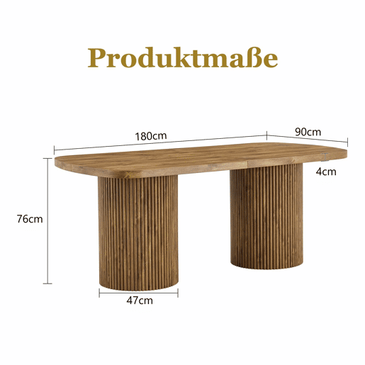 Mesa de jantar oval 180x90x76 cm u2013 estilo Wabi-Sabi e Mid Century, pé em coluna estriada, tampo em MDF com efeito de madeira u2013 cor de madeira Mesa de jantar oval 180x90x76 cm u2013 estilo Wabi-Sabi e Mid Century, pé em coluna estriada, tampo em MDF com efeito de madeira u2013 cor de madeira