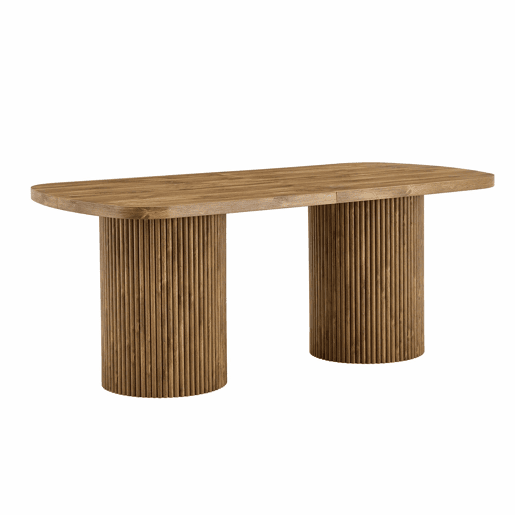 Mesa de jantar oval 180x90x76 cm u2013 estilo Wabi-Sabi e Mid Century, pé em coluna estriada, tampo em MDF com efeito de madeira u2013 cor de madeira Mesa de jantar oval 180x90x76 cm u2013 estilo Wabi-Sabi e Mid Century, pé em coluna estriada, tampo em MDF com efeito de madeira u2013 cor de madeira