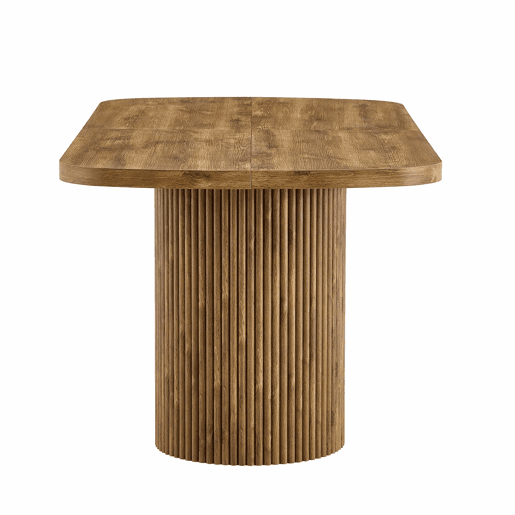 Mesa de jantar oval 180x90x76 cm u2013 estilo Wabi-Sabi e Mid Century, pé em coluna estriada, tampo em MDF com efeito de madeira u2013 cor de madeira Mesa de jantar oval 180x90x76 cm u2013 estilo Wabi-Sabi e Mid Century, pé em coluna estriada, tampo em MDF com efeito de madeira u2013 cor de madeira