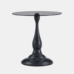 Mesa auxiliar redonda 50x50x51,5 cm - Vidro temperado elegante com base estável para a sala de estar e o quarto - Preto