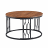 Mesa de centro redonda 70 x 40,5 cm u2014 design moderno com tampo com efeito de madeira e estrutura metálica geométrica u2014 nogueira