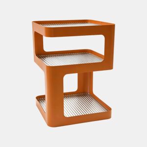Mesa de apoio e de cabeceira de metal e vidro canelado, L35 x H50cm, Nae, Laranja, 35x35x49 cm