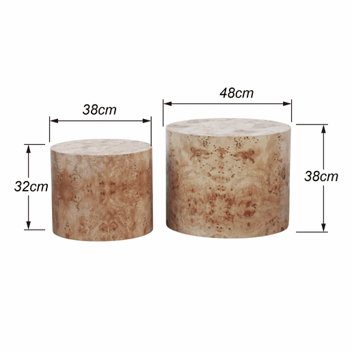 Mesa de centro empilhável de 2 peças - design redondo e moderno em madeira para sala de estar, quarto, varanda e escritório - madeira natural