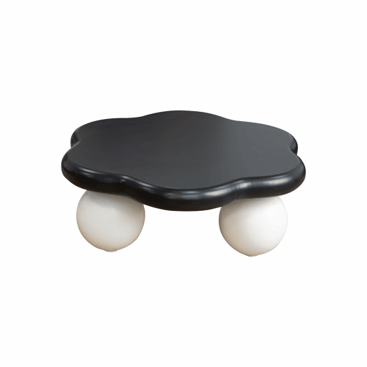 Mesa de centro de 79 cm u2014 design minimalista e moderno em forma de nuvem, com pés esféricos e formato de pétala, adequada para crianças e animais de estimação u2014 preto e branco
