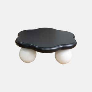 Mesa de centro de 79 cm u2014 design minimalista e moderno em forma de nuvem, com pés esféricos e formato de pétala, adequada para crianças e animais de estimação u2014 preto e branco