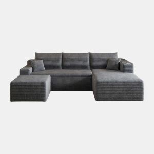 Sofá de canto L 241 cm - design moderno em forma de nuvem, assento profundo, sem montagem - cinzento escuro