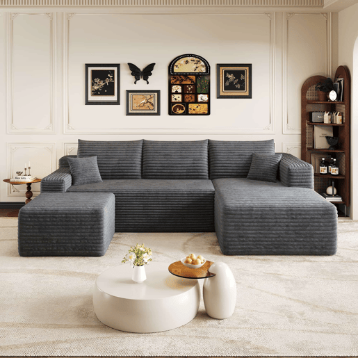 Sofá de canto L 241 cm - design moderno em forma de nuvem, assento profundo, sem montagem - cinzento escuro Sofá de canto L 241 cm - design moderno em forma de nuvem, assento profundo, sem montagem - cinzento escuro