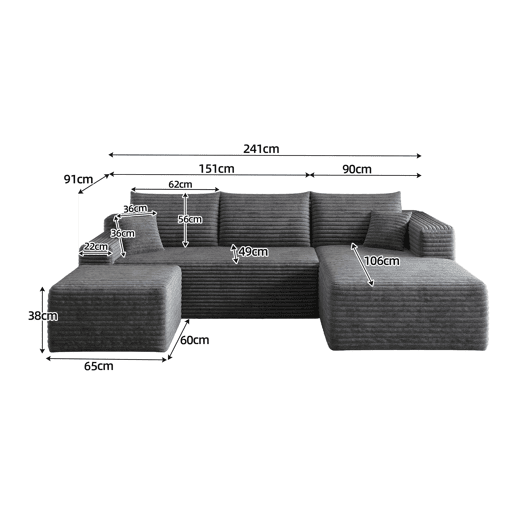 Sofá de canto L 241 cm - design moderno em forma de nuvem, assento profundo, sem montagem - cinzento escuro Sofá de canto L 241 cm - design moderno em forma de nuvem, assento profundo, sem montagem - cinzento escuro