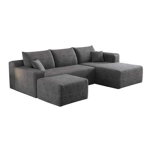 Sofá de canto L 241 cm - design moderno em forma de nuvem, assento profundo, sem montagem - cinzento escuro Sofá de canto L 241 cm - design moderno em forma de nuvem, assento profundo, sem montagem - cinzento escuro