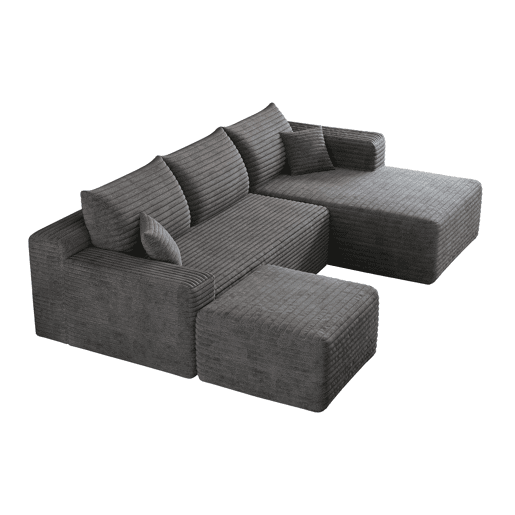 Sofá de canto L 241 cm - design moderno em forma de nuvem, assento profundo, sem montagem - cinzento escuro Sofá de canto L 241 cm - design moderno em forma de nuvem, assento profundo, sem montagem - cinzento escuro