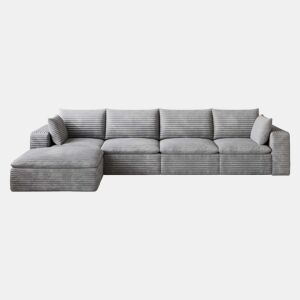 Sofá modular de 340 cm - design de dupla camada, estofo em veludo cotelê, almofadas removíveis, sem montagem - cinzento
