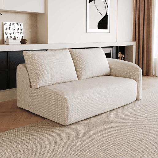 Sofá modular 160 x 90 x 85 cm - Chaise longue à direita, estofado em tecido chenille - Branco