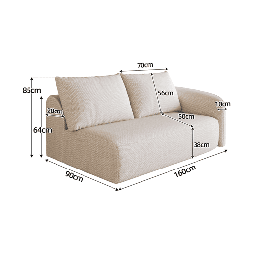 Sofá modular 160 x 90 x 85 cm - Chaise longue à direita, estofado em tecido chenille - Branco