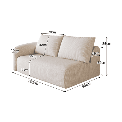 Sofá modular 160 x 90 x 85 cm - 2 lugares em chenille com design de chaise longue à esquerda - Branco Sofá modular 160 x 90 x 85 cm - 2 lugares em chenille com design de chaise longue à esquerda - Branco